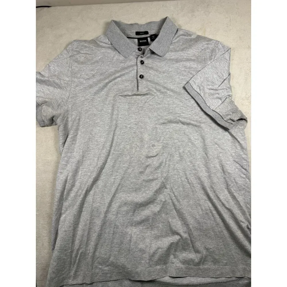BOSS Hugo Boss Mens Gray Slim Fit Polo Shirt Short Sleeve Textured Golf Large